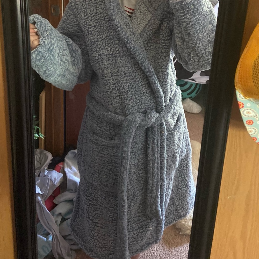 Blue Sherpa robe with hood